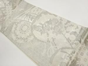 几帳に鏡裏・花々・鳥模様織出し袋帯